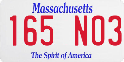 MA license plate 165NO3