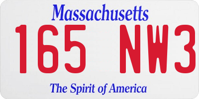 MA license plate 165NW3