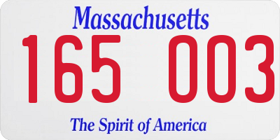 MA license plate 165OO3