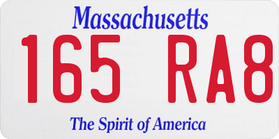 MA license plate 165RA8