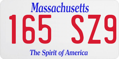 MA license plate 165SZ9
