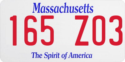 MA license plate 165ZO3