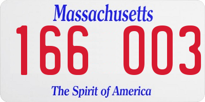 MA license plate 166OO3