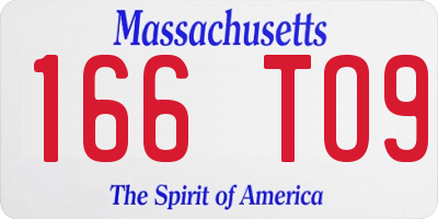 MA license plate 166TO9