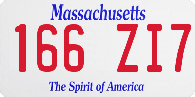 MA license plate 166ZI7