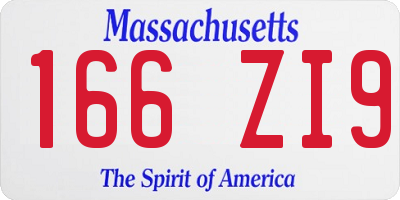 MA license plate 166ZI9