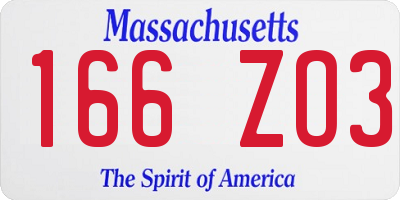 MA license plate 166ZO3