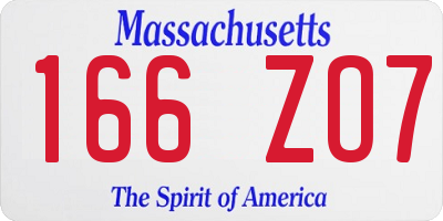 MA license plate 166ZO7