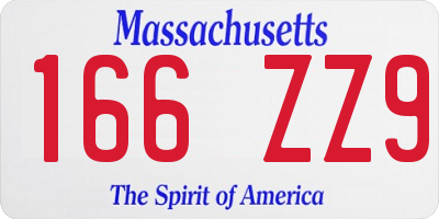 MA license plate 166ZZ9