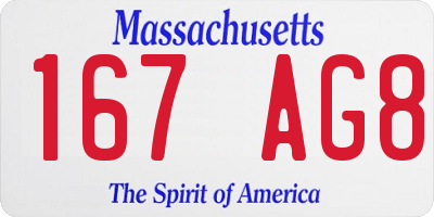 MA license plate 167AG8