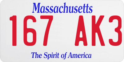 MA license plate 167AK3