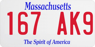 MA license plate 167AK9