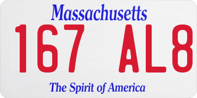 MA license plate 167AL8