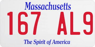 MA license plate 167AL9