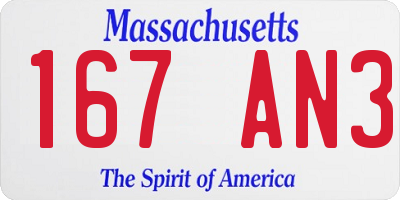 MA license plate 167AN3