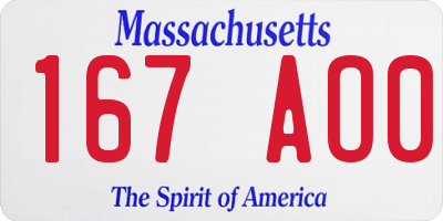 MA license plate 167AO0