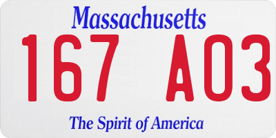 MA license plate 167AO3