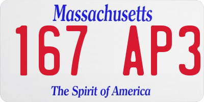 MA license plate 167AP3