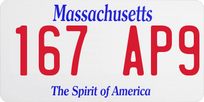 MA license plate 167AP9