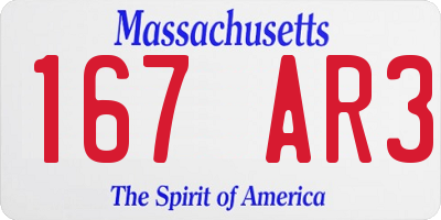MA license plate 167AR3