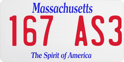 MA license plate 167AS3
