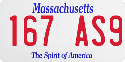 MA license plate 167AS9