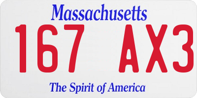 MA license plate 167AX3
