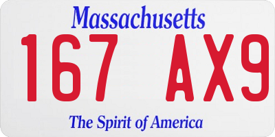 MA license plate 167AX9