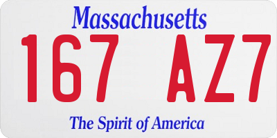 MA license plate 167AZ7