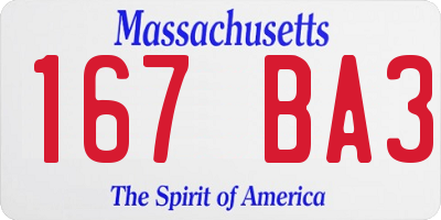 MA license plate 167BA3