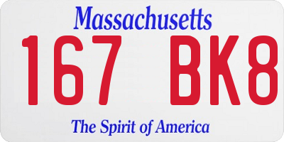 MA license plate 167BK8