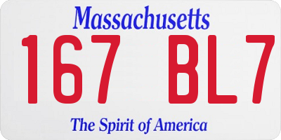 MA license plate 167BL7