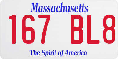 MA license plate 167BL8