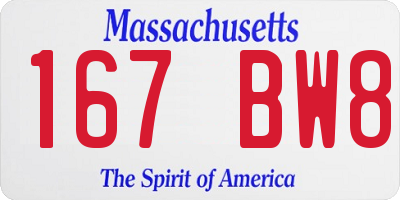 MA license plate 167BW8