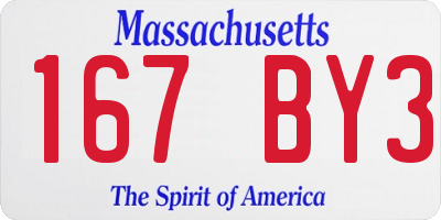 MA license plate 167BY3