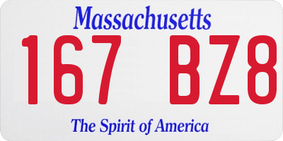 MA license plate 167BZ8