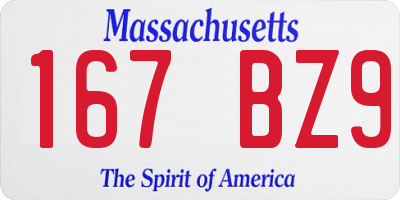 MA license plate 167BZ9