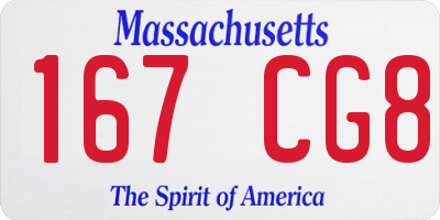 MA license plate 167CG8