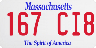 MA license plate 167CI8