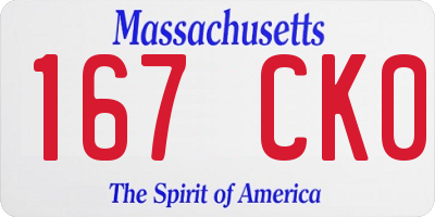 MA license plate 167CK0