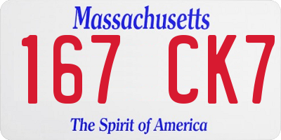 MA license plate 167CK7