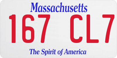 MA license plate 167CL7
