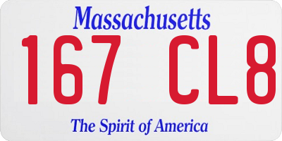 MA license plate 167CL8