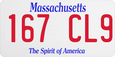 MA license plate 167CL9