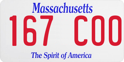 MA license plate 167CO0