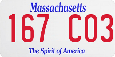 MA license plate 167CO3