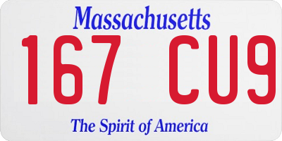 MA license plate 167CU9