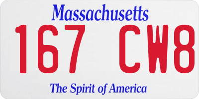 MA license plate 167CW8