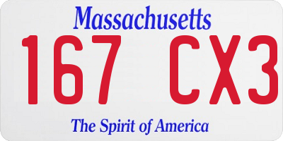 MA license plate 167CX3