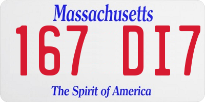 MA license plate 167DI7